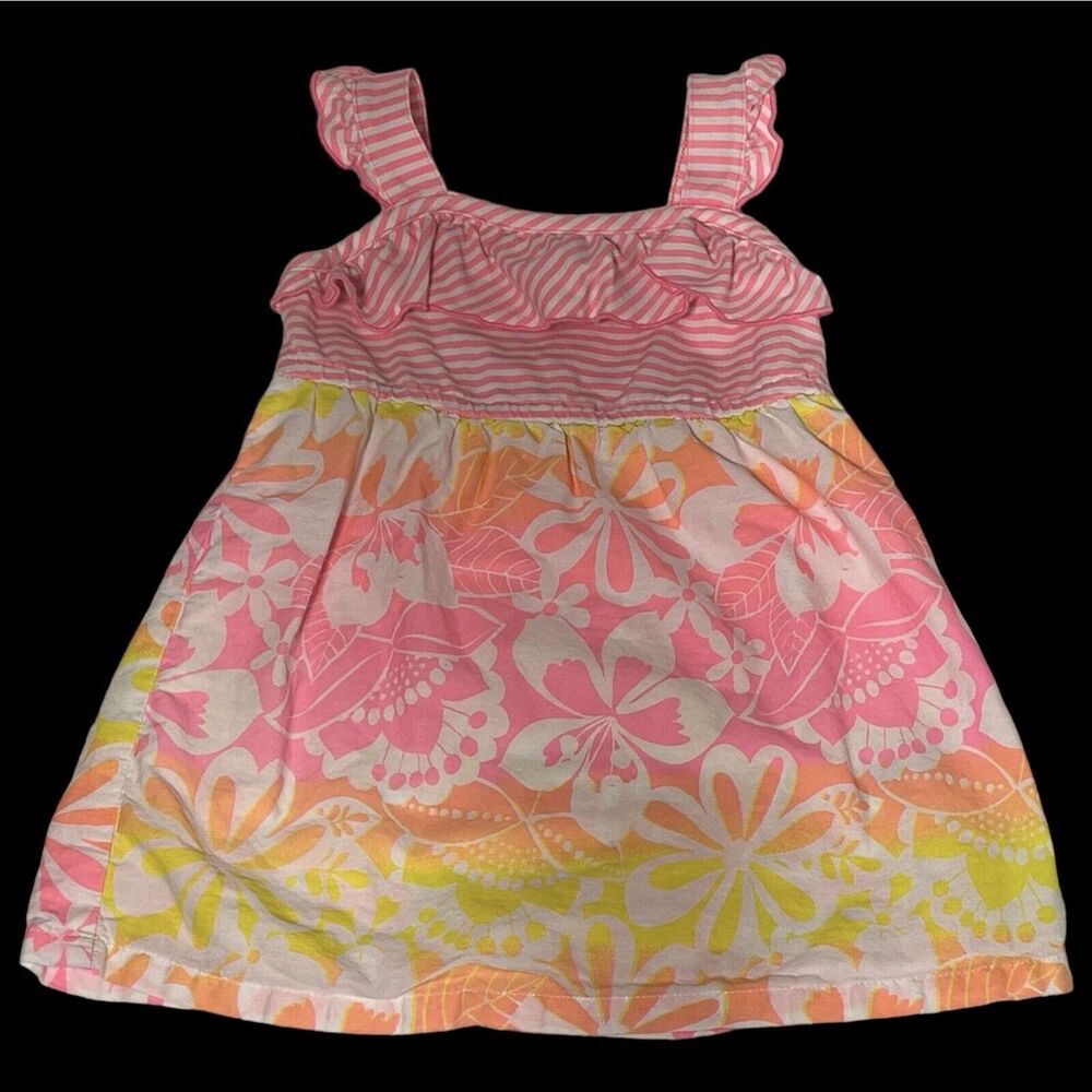Healthtex Bright Colors Floral Toddler Sun Dress Ruffle 18m Pink Orange Yellow